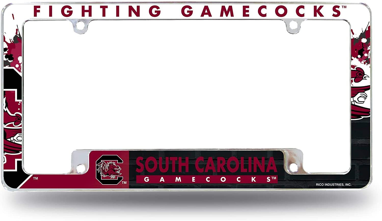 University of South Carolina Gamecocks Metal License License Plate Frame Tag Cover, All Over Design, 12x6 Inch