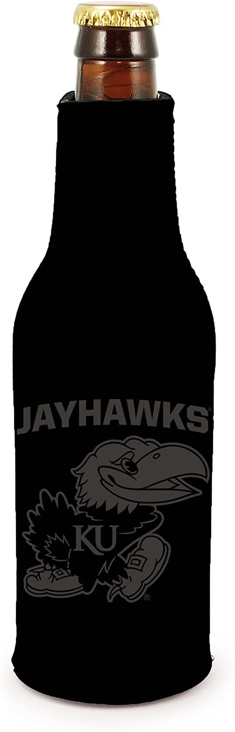 Kansas Jayhawks 2-Pack Zipper Bottle Tonal Black Beverage Insulator Neoprene Holder Cooler Coolie University of