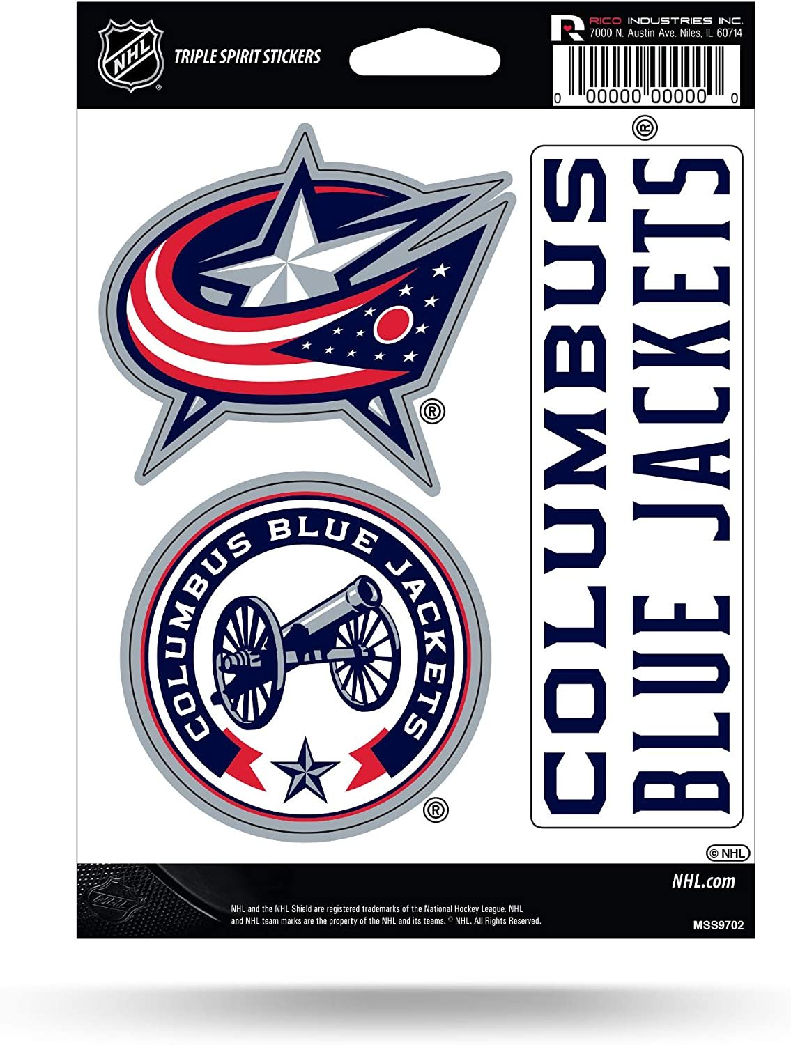 Columbus Blue Jackets Sticker Decal Sheet Die Cut 3-Piece Triple Spirit