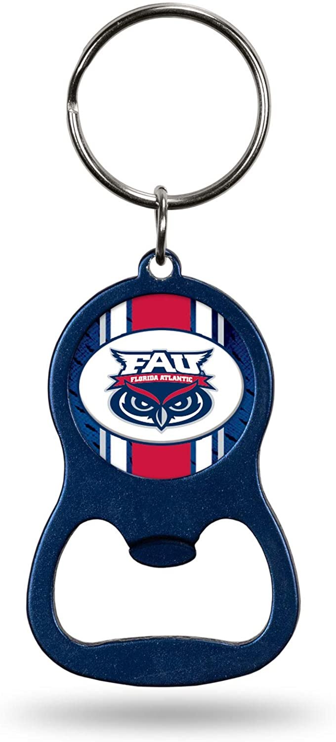 Florida Atlantic University Owls Premium Solid Metal Bottle Opener Keychain, Key Ring, Team Color
