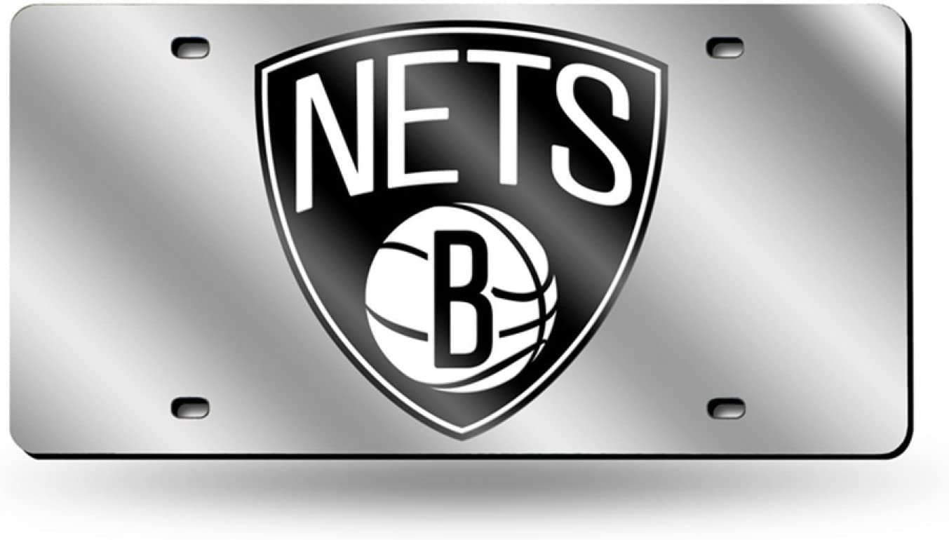 Brooklyn Nets Premium Laser Cut Tag License Plate, Mirrored Acrylic Inlaid, 6x12 Inch