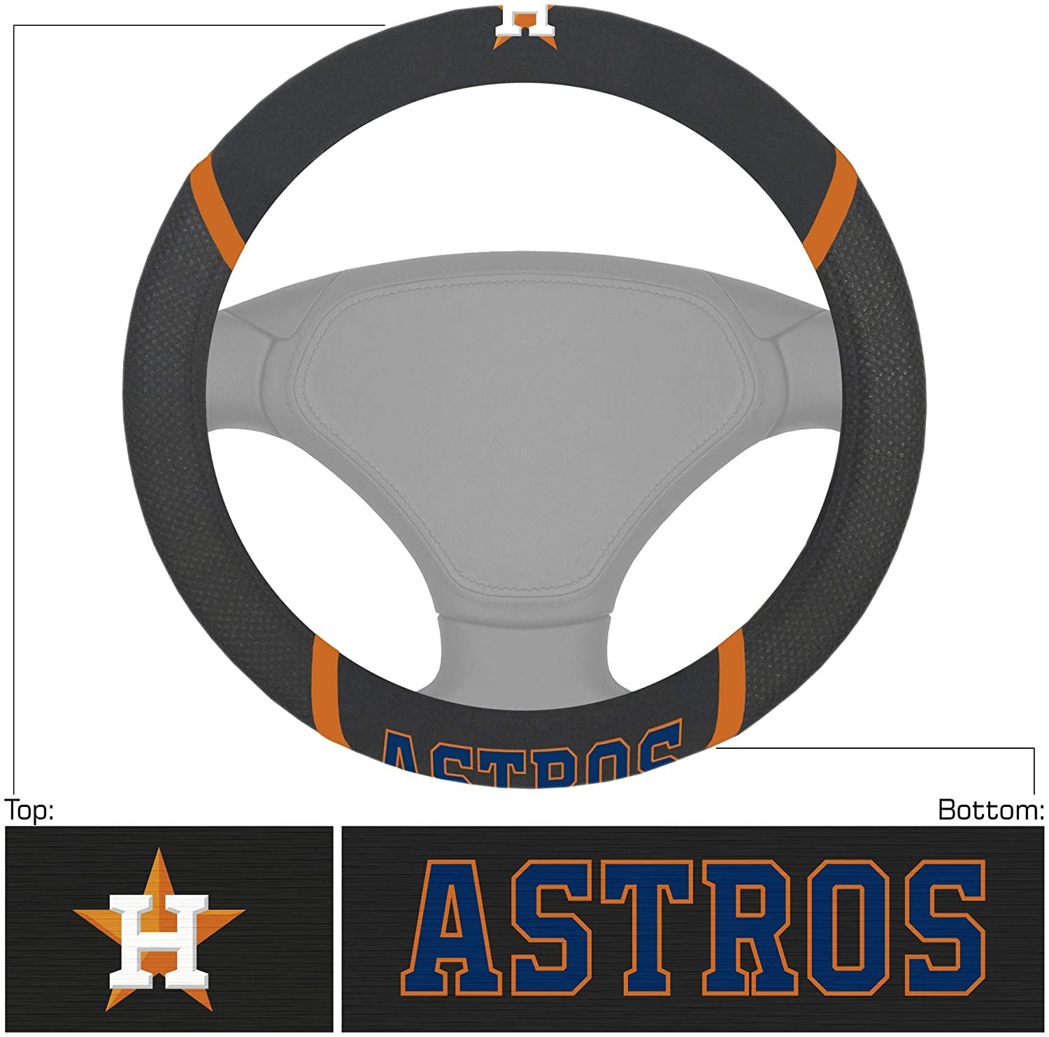 Houston Astros Steering Wheel Cover Premium Embroidered Black 15 Inch