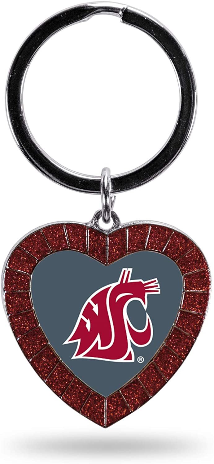 NCAA Washington State Cougars NCAA Rhinestone Heart Colored Keychain, Maroon, 3-inches in length