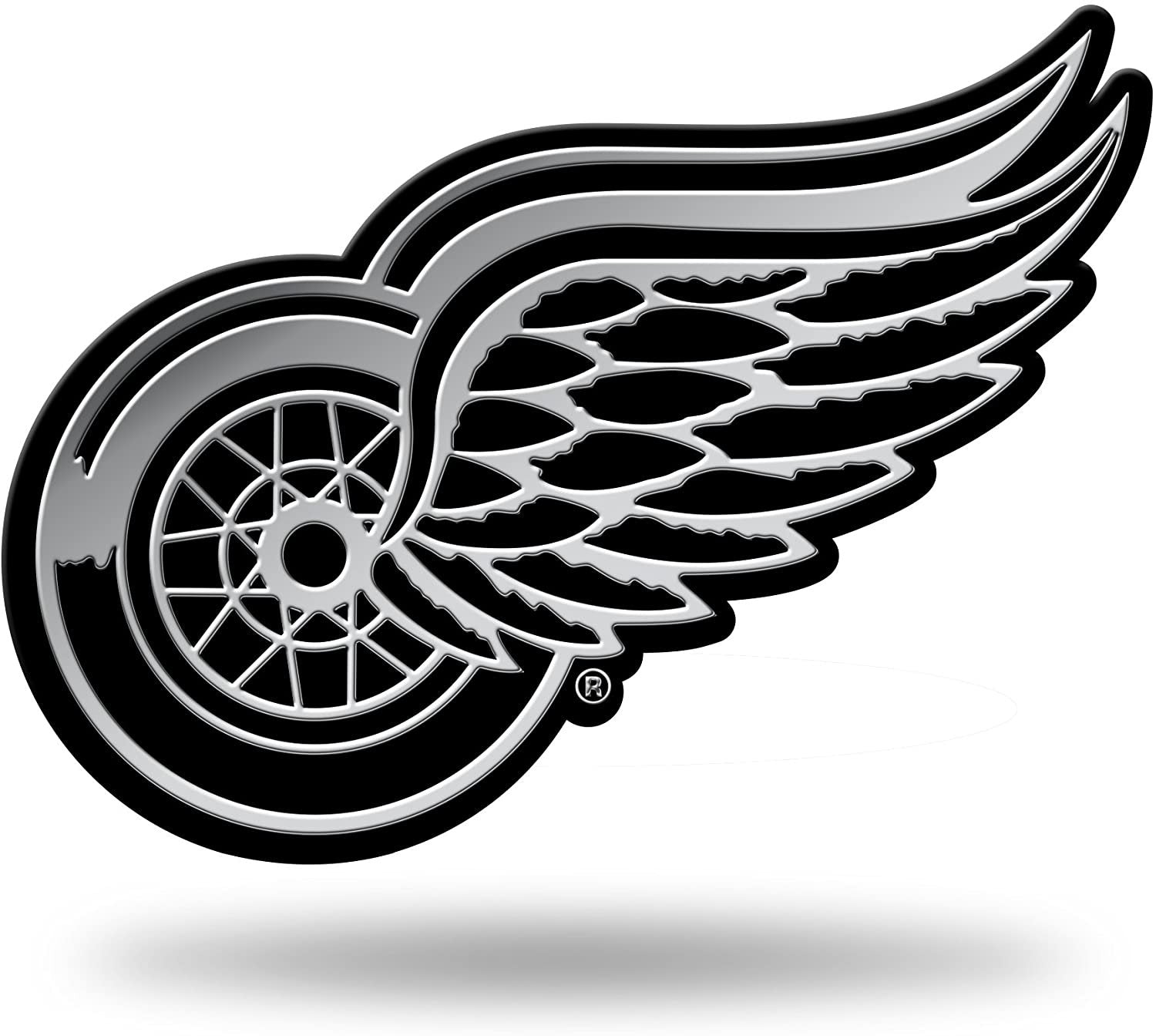 Detroit Red Wings Auto Emblem, Silver Chrome Color, Raised Molded Plastic, 3.5 Inch, Adhesive Tape Backing