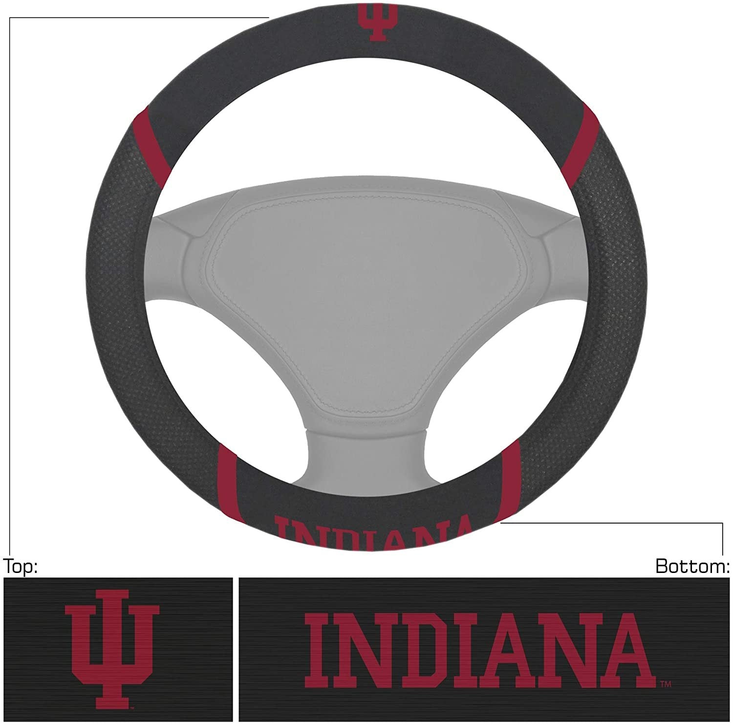 Indiana Hoosiers Steering Wheel Cover Premium Embroidered Black 15 Inch University