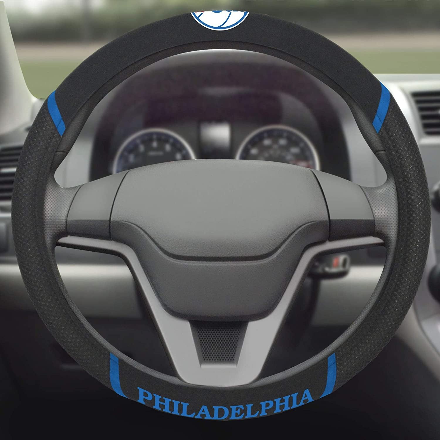 Philadelphia 76ers Premium 15 Inch Black Emroidered Steering Wheel Cover