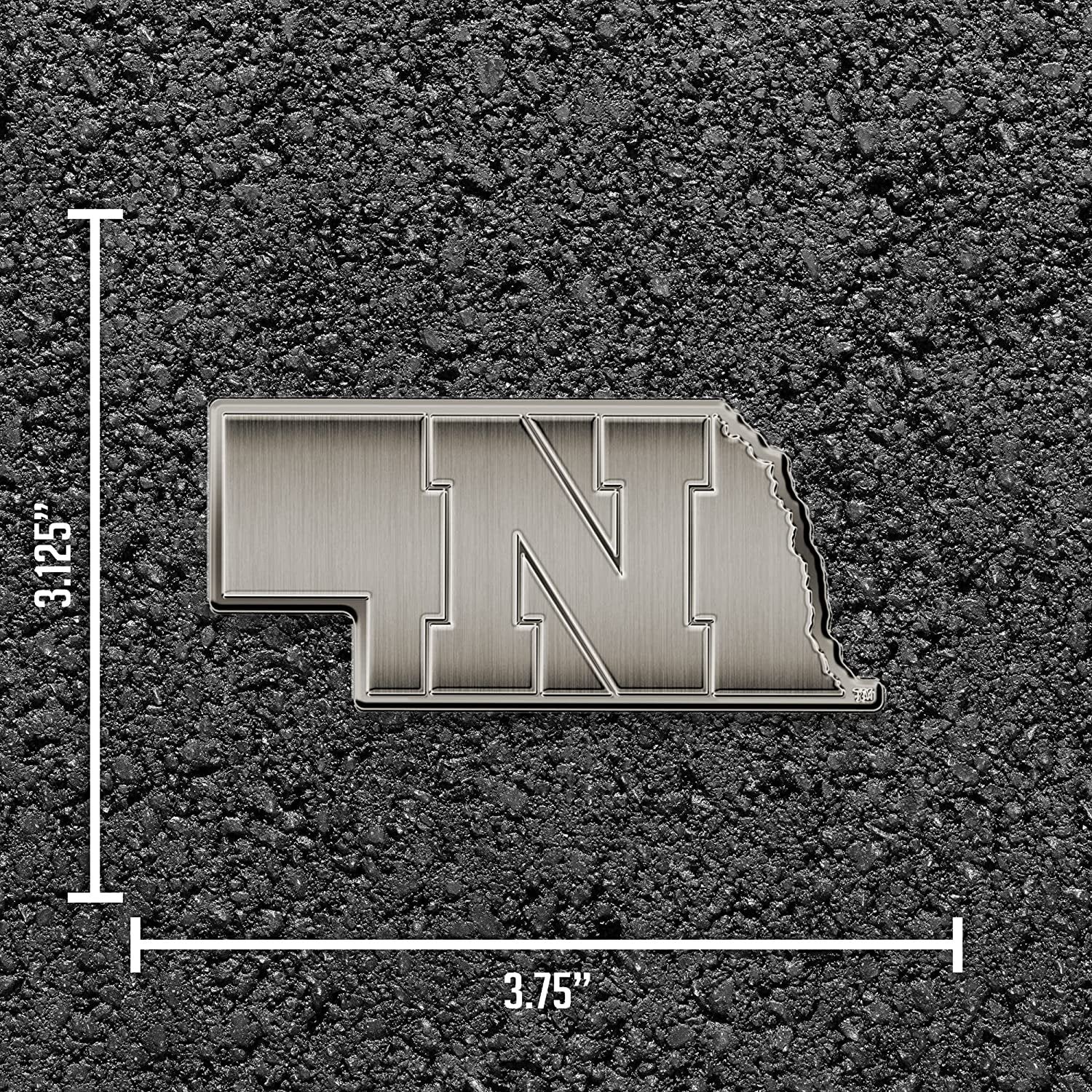 University of Nebraska Cornhuskers Solid Metal Auto Emblem Antique Nickel for Car/Truck/SUV