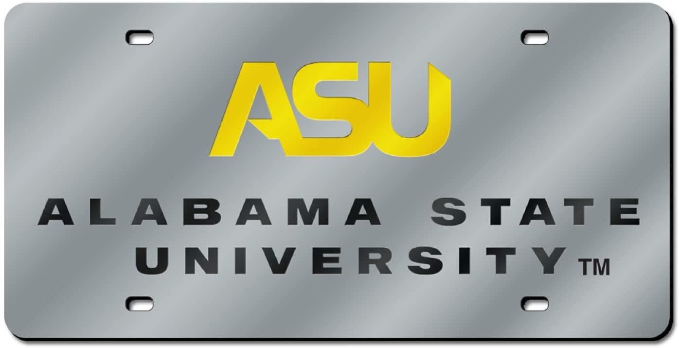 Alabama State University Hornets Premium Laser Cut Tag License Plate, Mirrored Acrylic Inlaid, 12x6 Inch
