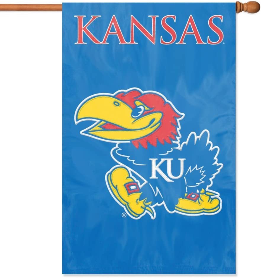 University of Kansas Jayhawks Premium Double Sided Banner Flag, 28x44 Inch, Embroidered Applique