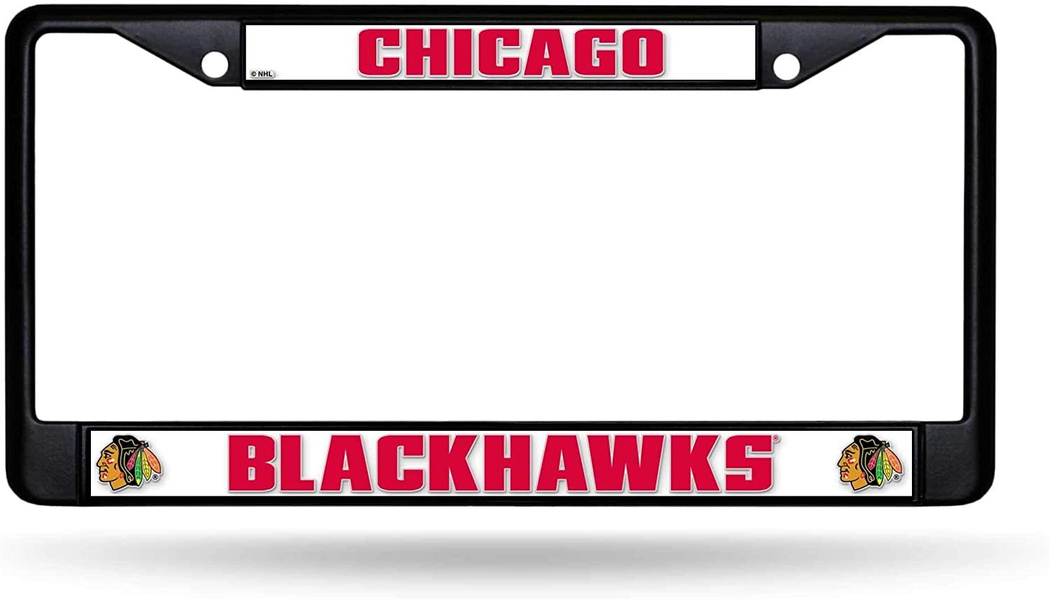 Chicago Blackhawks Black Metal License Plate Frame Chrome Tag Cover 6x12 Inch