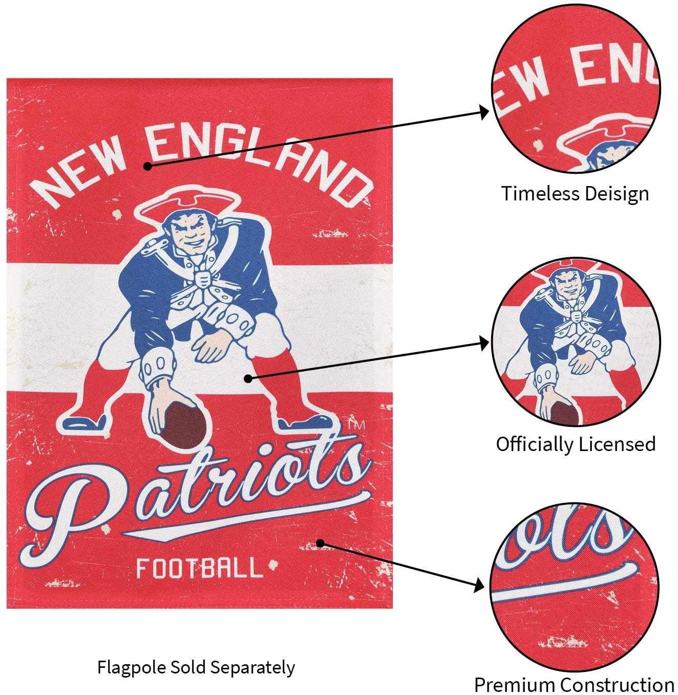 New England Patriots Premium 2-sided Garden Flag Banner, Vintage Logo, Linen, 13x18 Inch