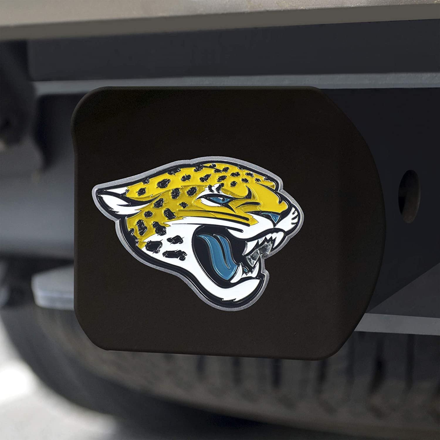 Jacksonville Jaguars Hitch Cover Black Solid Metal with Raised Color Metal Emblem 2" Square Type III