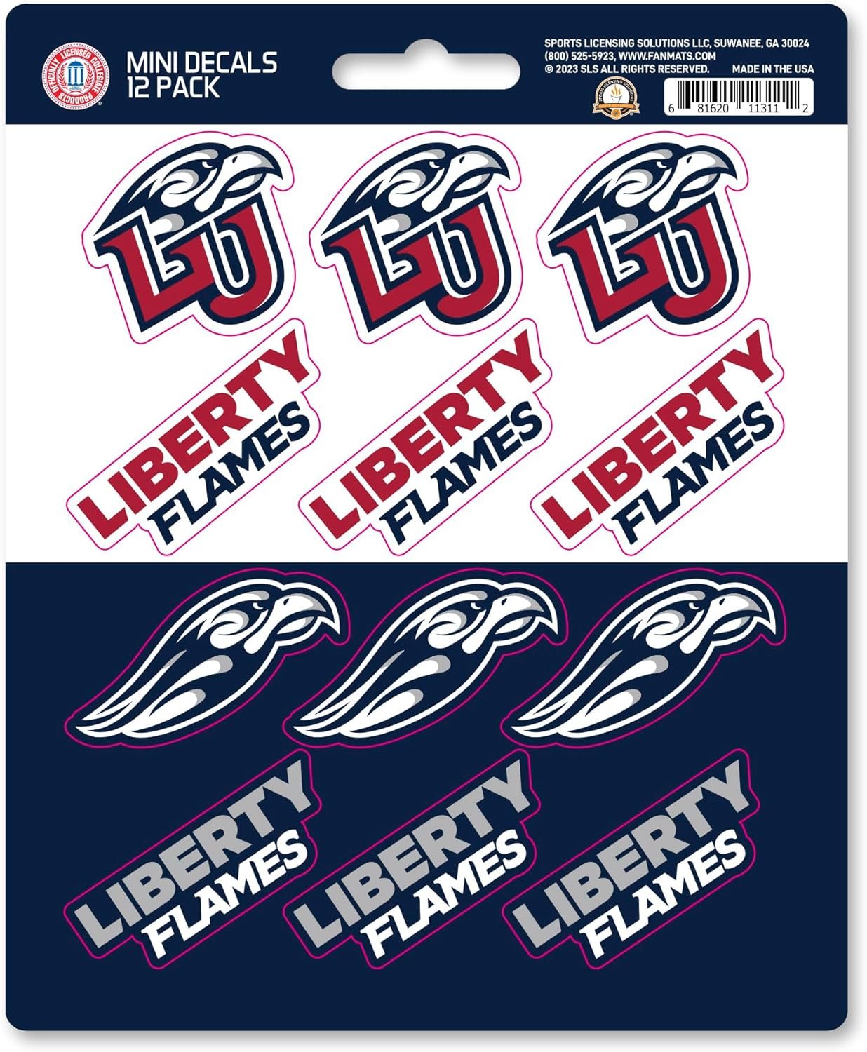 Liberty University Flames 12-Piece Mini Decal Sticker Set, 5x6 Inch Sheet, Gift for football fans for any hard surfaces around home, automotive, personal items