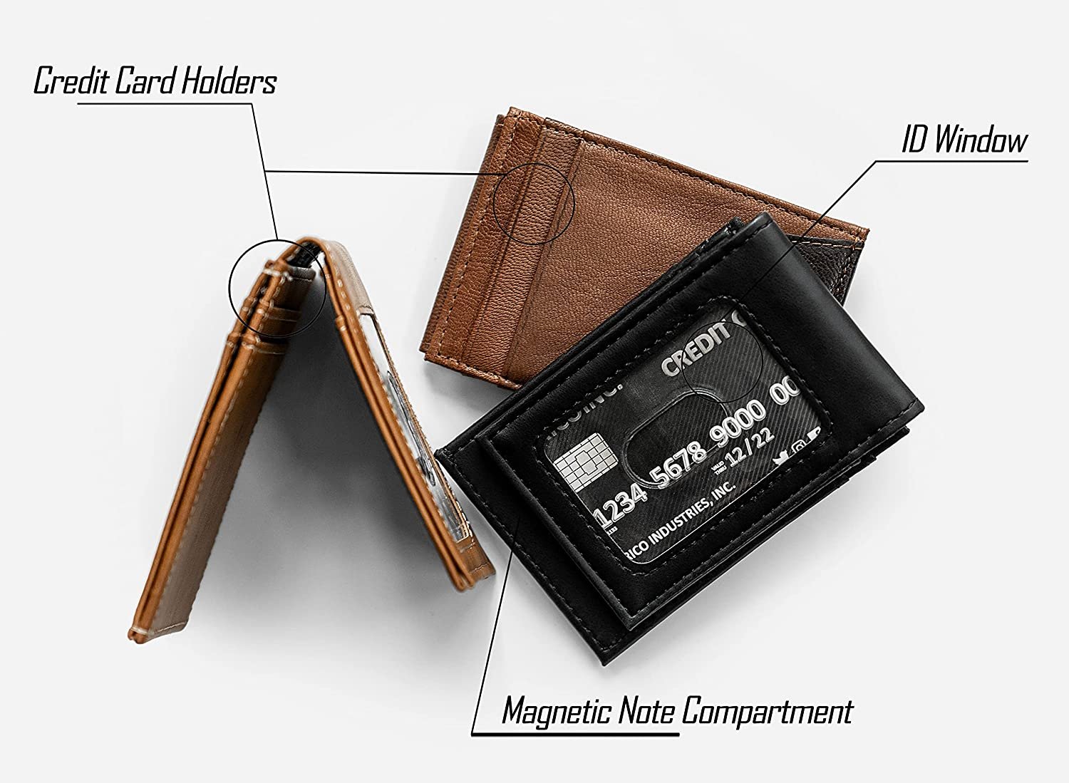 Denver Broncos Premium Brown Leather Wallet, Front Pocket Magnetic Money Clip, Laser Engraved, Vegan
