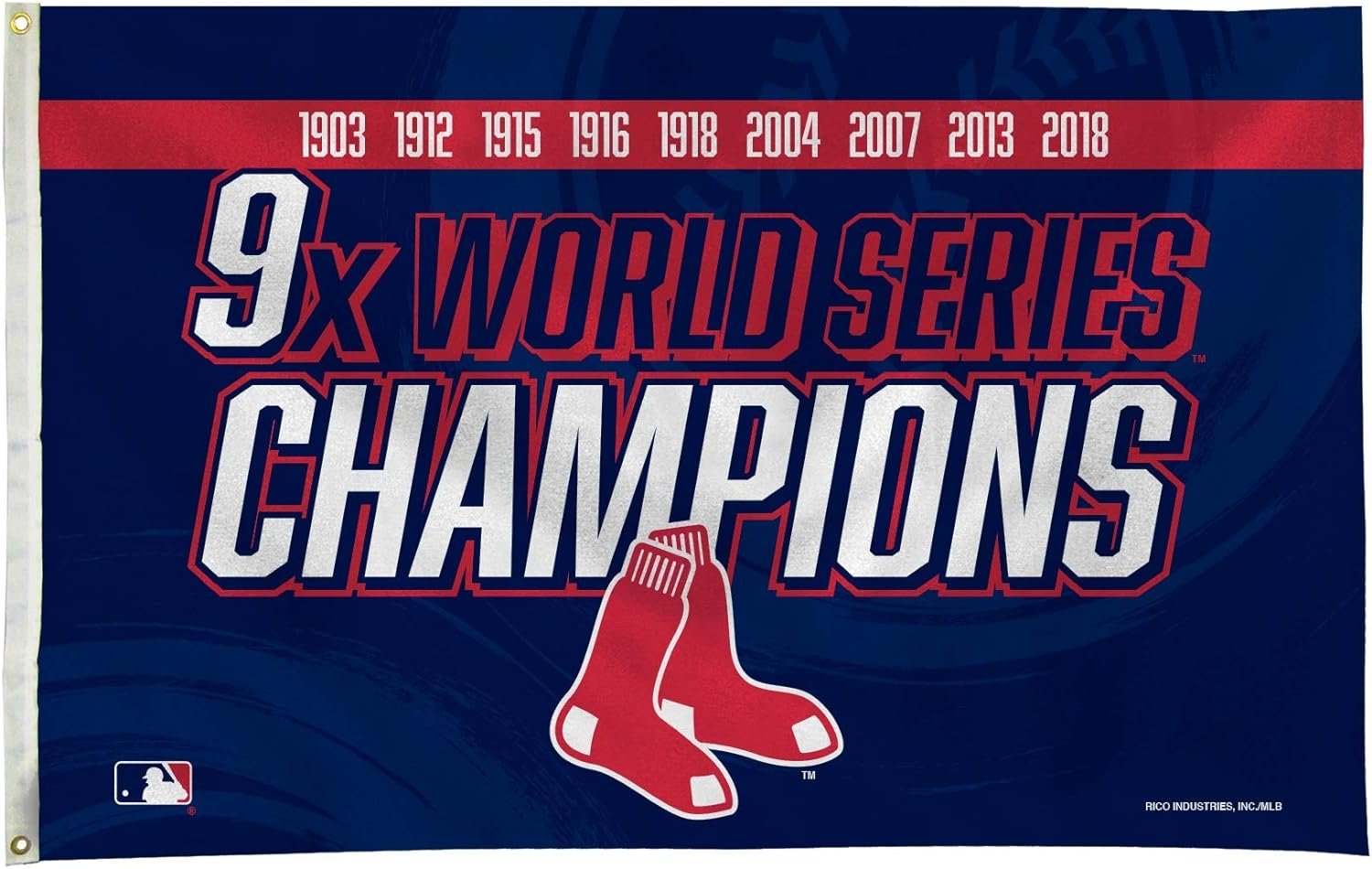 Boston Red Sox 9-Time World Series Champions 3x5 Foot Flag Banner, Metal Grommets, Outdoor Indoor Use, Single Sided