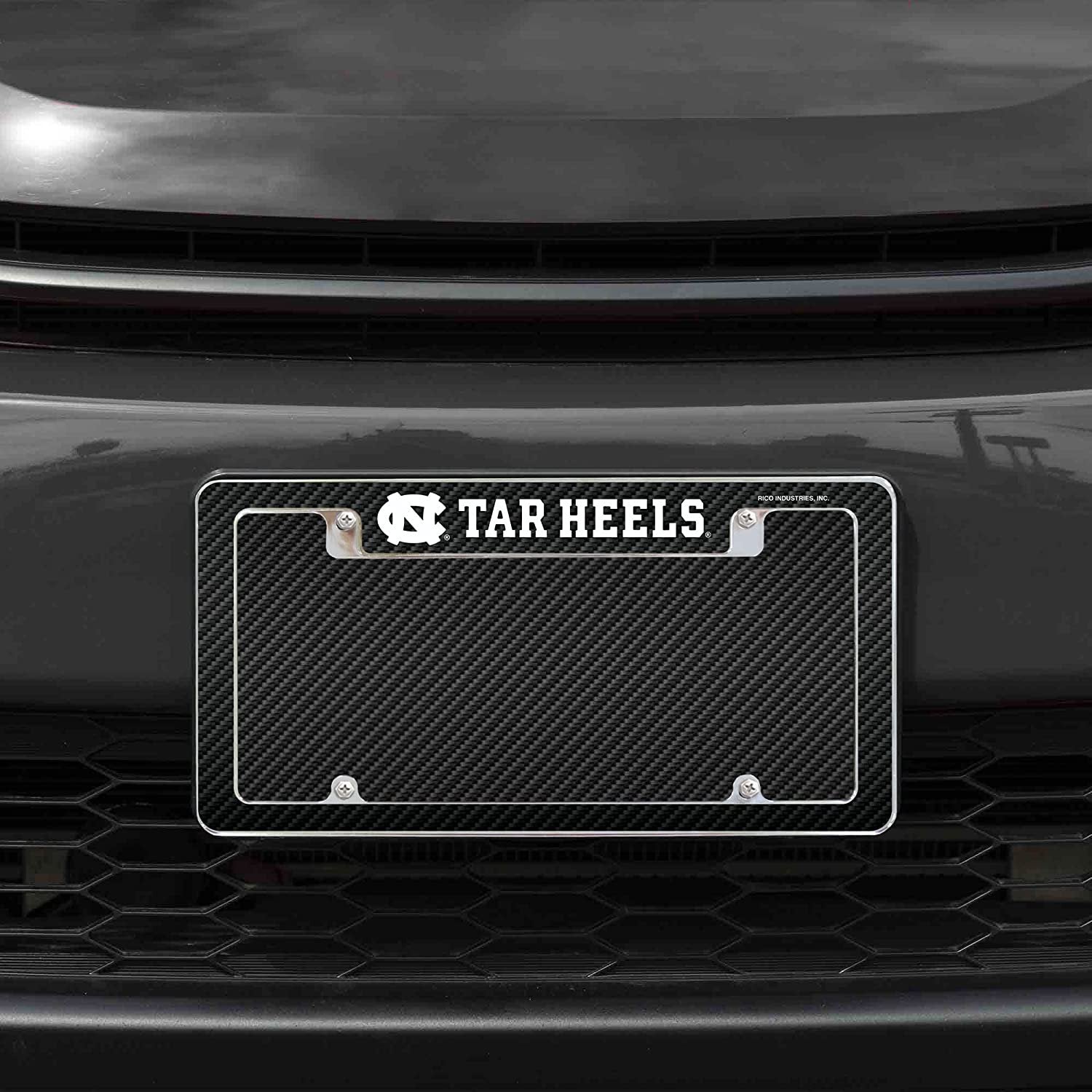 University of North Carolina Tar Heels Metal License Plate Frame Chrome Tag Cover Carbon Fiber Design 6x12 Inch