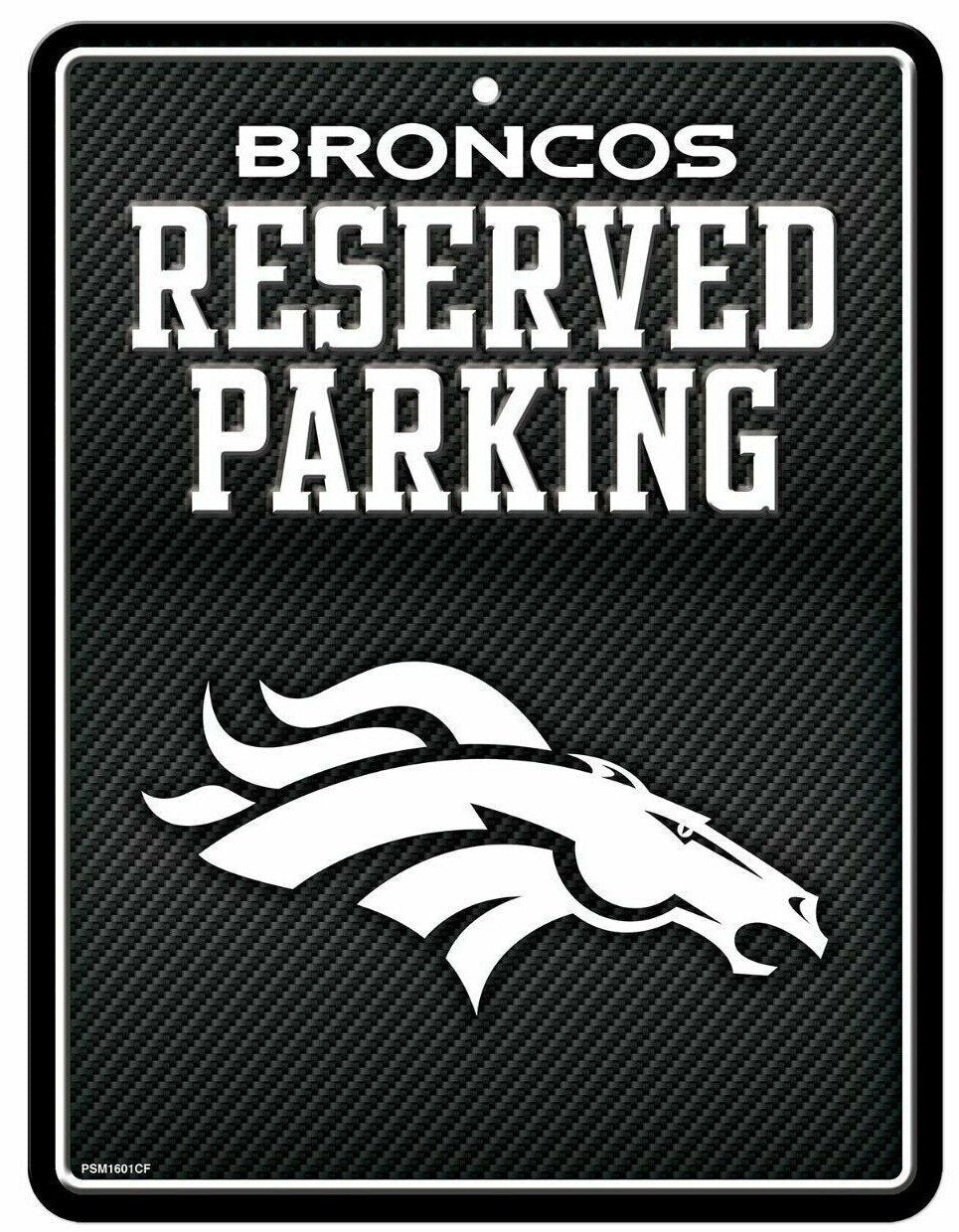 Denver Broncos Metal Parking Novelty Wall Sign 8.5 x 11 Inch Carbon Fiber Design