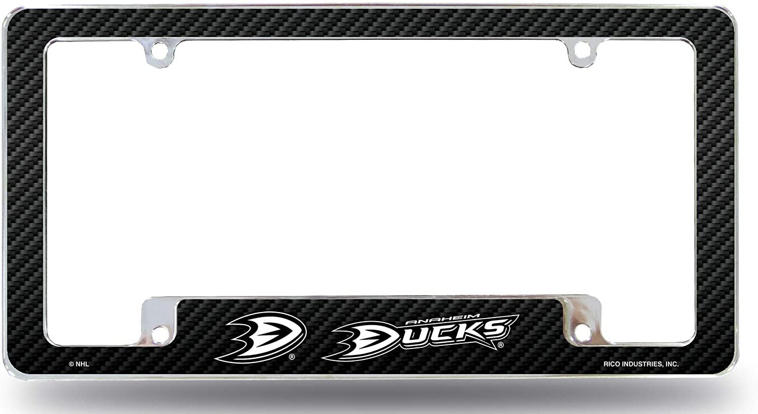 Anaheim Ducks Metal License Plate Frame Chrome Tag Cover, Carbon Fiber Design, 12x6 Inch