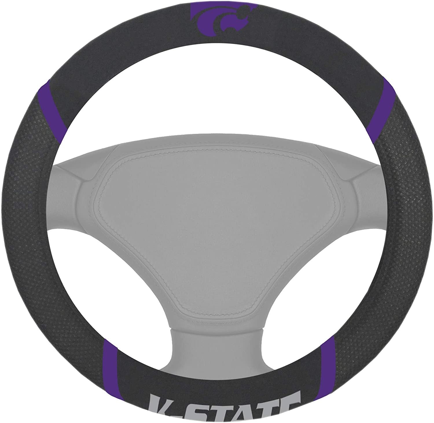 Kansas State Wildcats Steering Wheel Cover Premium Embroidered Black 15 Inch University