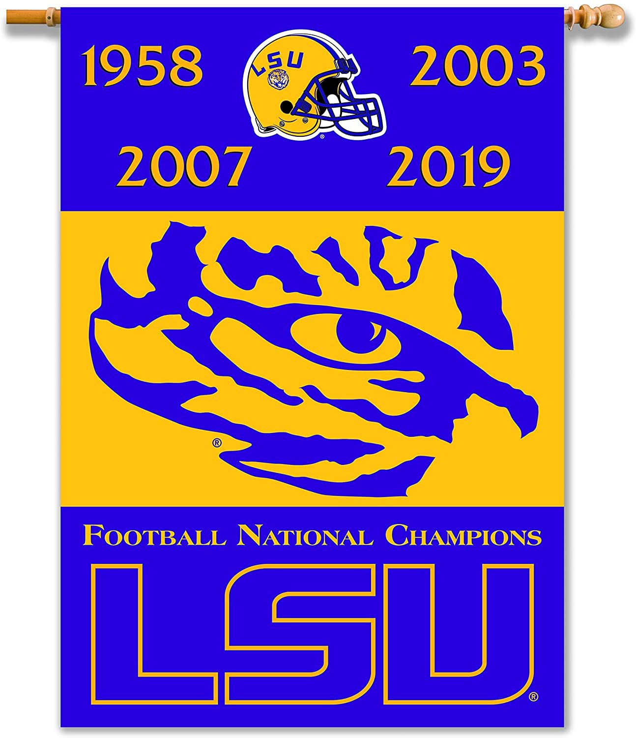 Louisiana State University LSU Tigers Champions Years Premium Banner Flag, 2-Sided, 28x44 Inch