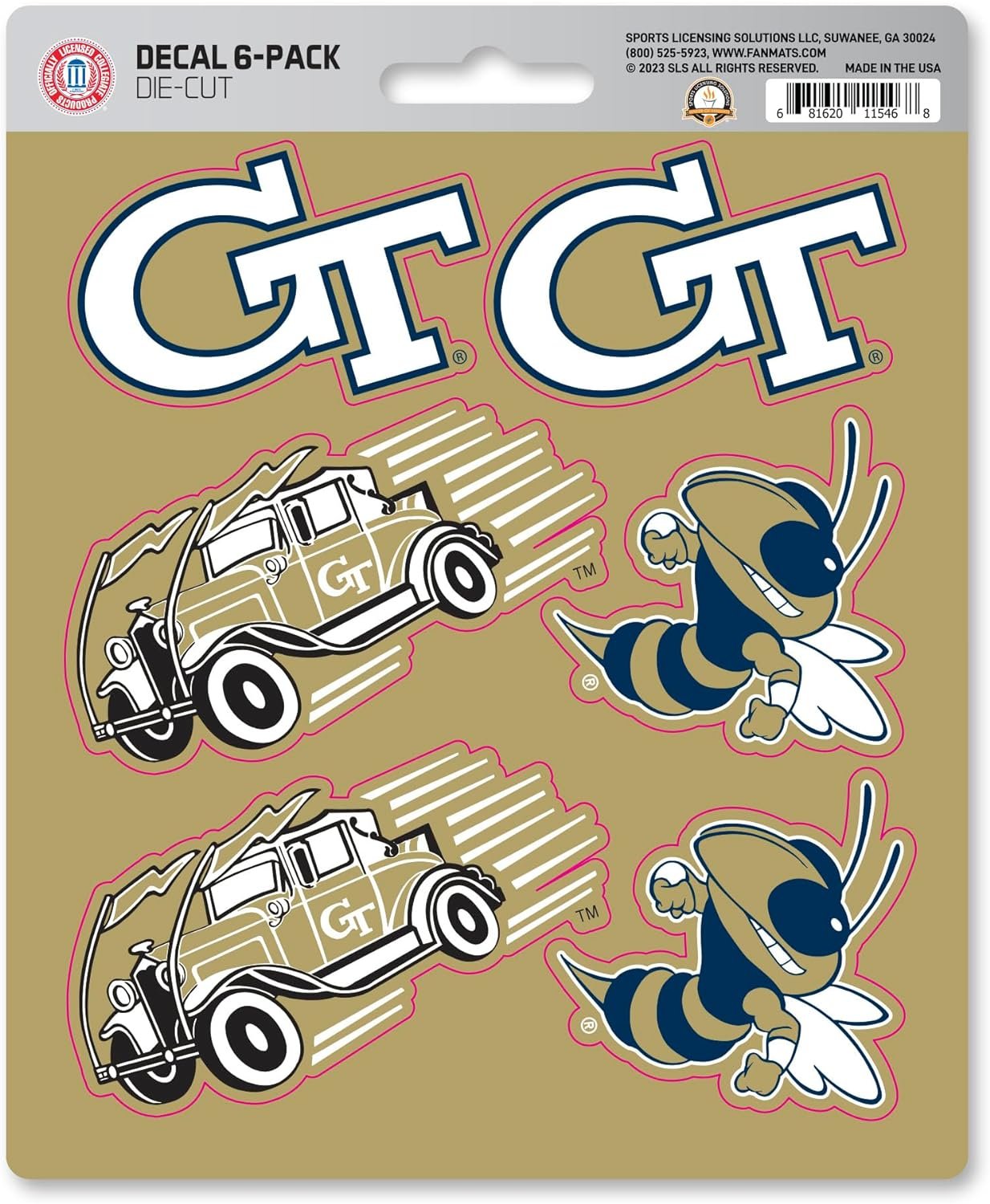 Georgia Tech Yellow Jackets 6-Piece Decal Sticker Set, 5x6 Inch Sheet, Gift for football fans for any hard surfaces around home, automotive, personal items