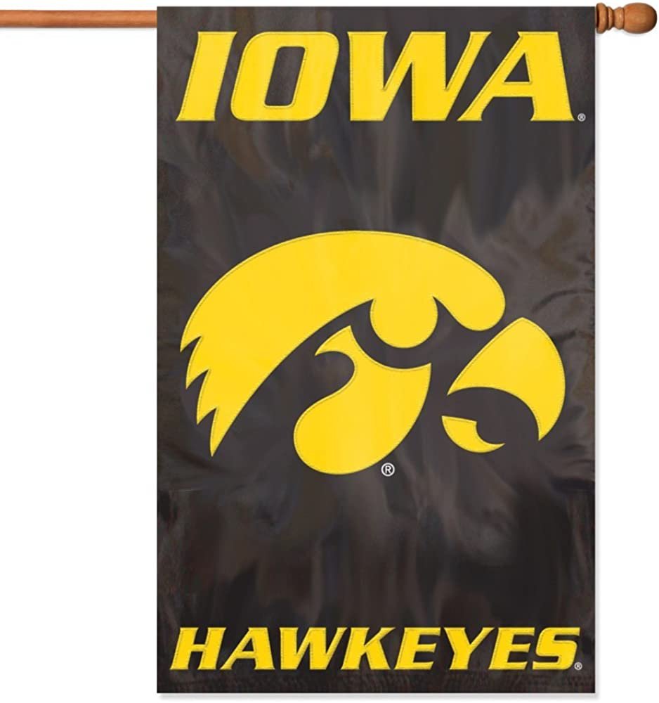 University of Iowa Hawkeyes Premium Double Sided Banner Flag Applique Embroidered 28x44 Inches