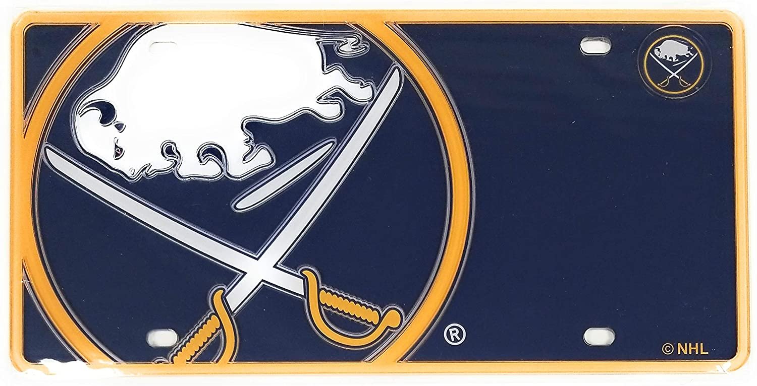 Buffalo Sabres Premium Laser Cut Tag License Plate, Mega Logo Design, Mirrored Acrylic Inlaid, 6x12 Inch