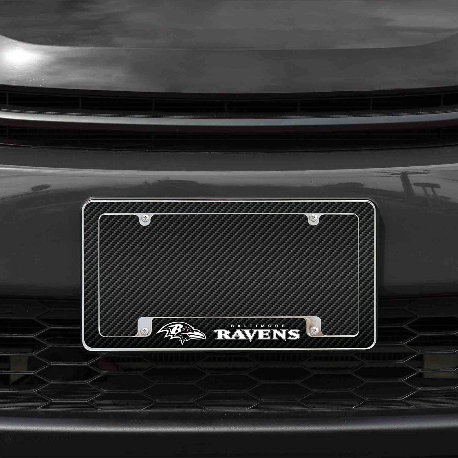 Baltimore Ravens Metal License Plate Frame Tag Cover Carbon Fiber Design 12x6 Inch