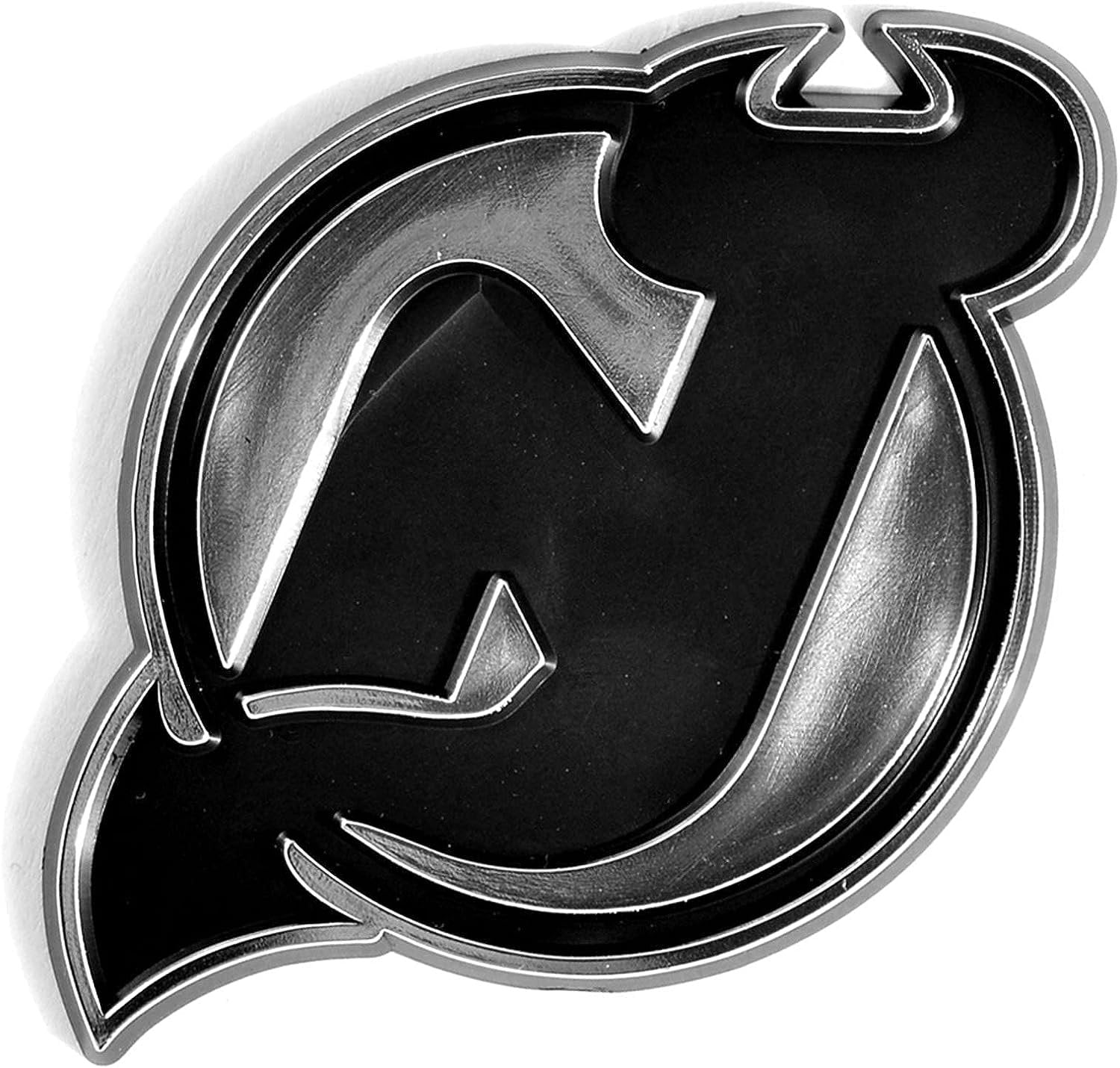 New Jersey Devils Auto Emblem, Silver Chrome Color, Molded, Raised, Adhesive Tape Backing, 3 Inch