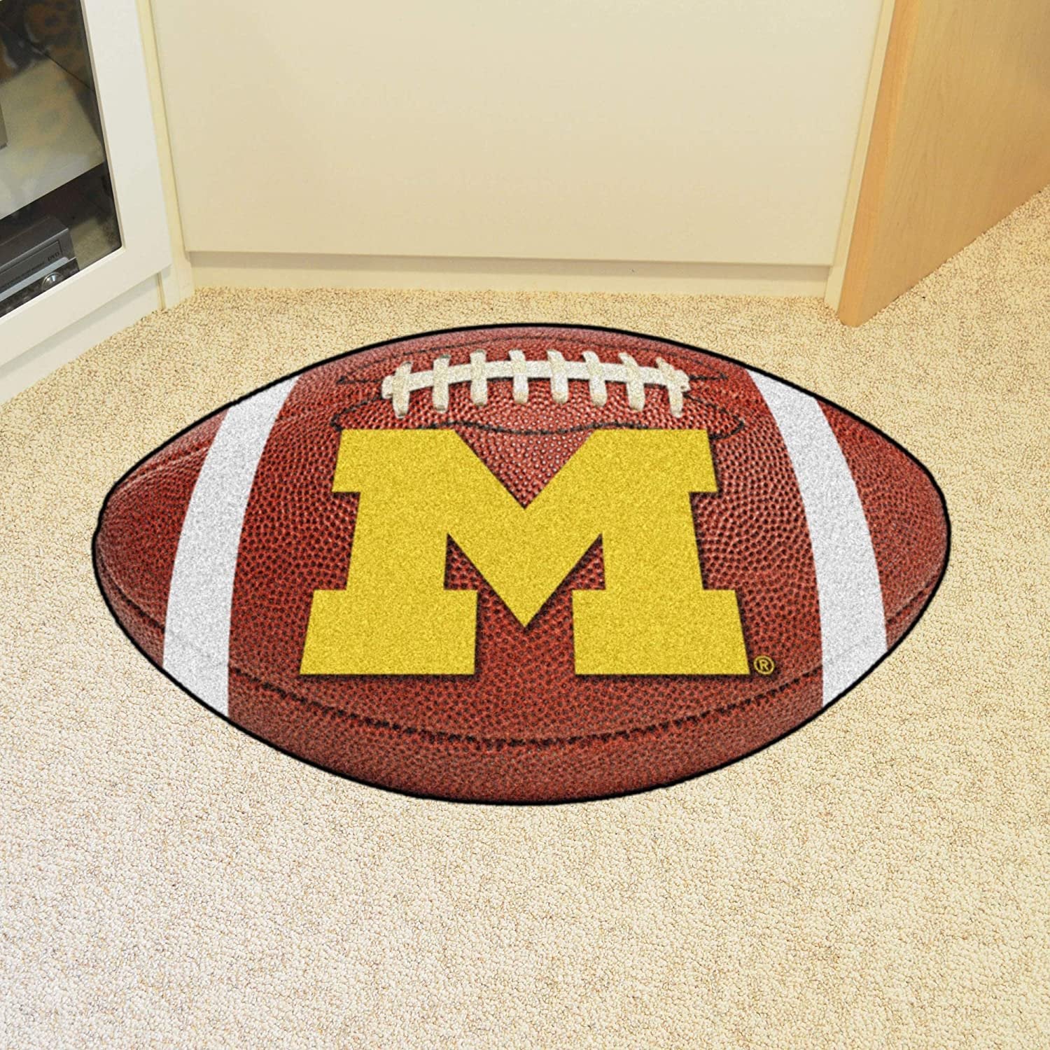 University of Michigan Wolverines Floor Mat Area Rug, 20x32 Inch, Non-Skid Backing, Football Design