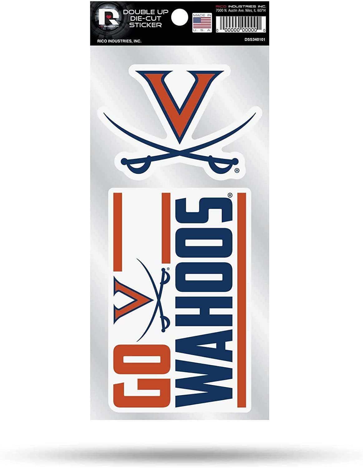 University of Virginia Cavaliers 2-Piece Double Up Die Cut Sticker Decal Sheet, 4x8 Inch