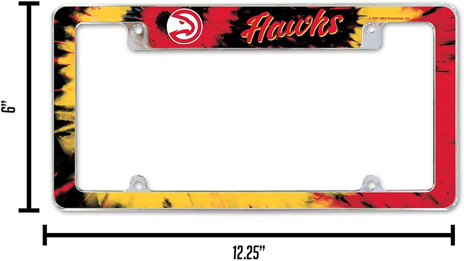 Atlanta Hawks Metal License Plate Frame Chrome Tag Cover Tie Dye Design 6x12 Inch