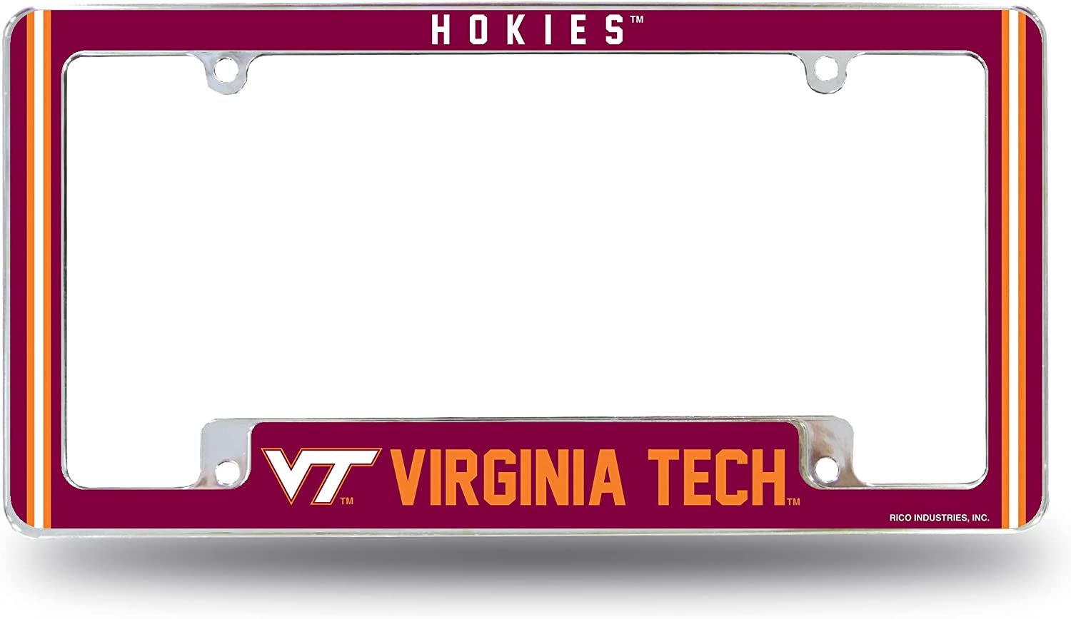 Virginia Tech Hokies Metal License Plate Frame Chrome Tag Cover Alternate Design 6x12 Inch