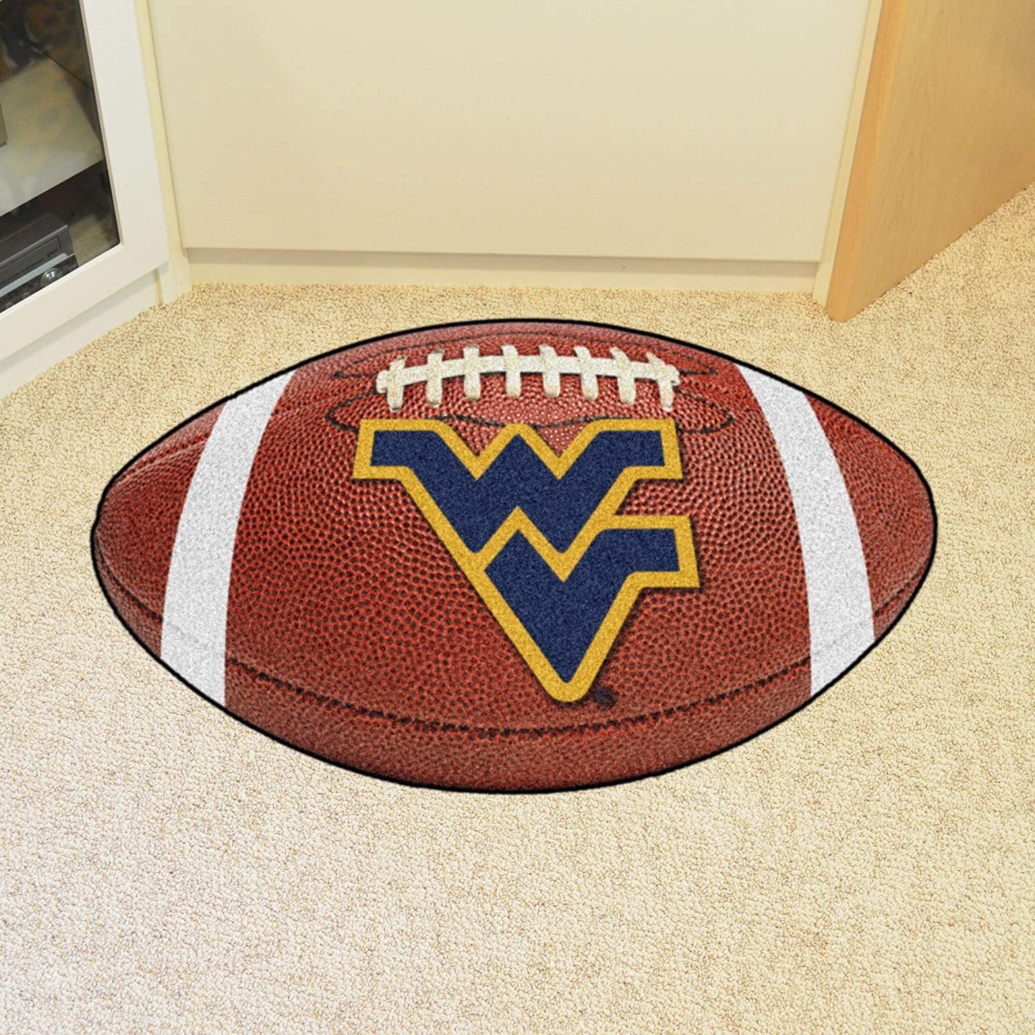 West Virginia University Mountaineers Floor Mat Area Rug, 20x32 Inch, Non-Skid Backing, Football Design