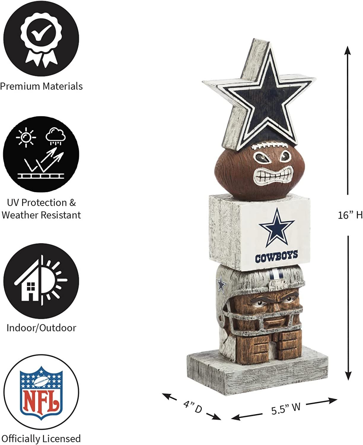 Dallas Cowboys 16 Inch Tiki Totem Garden Statue Resin Outdoor Decoration