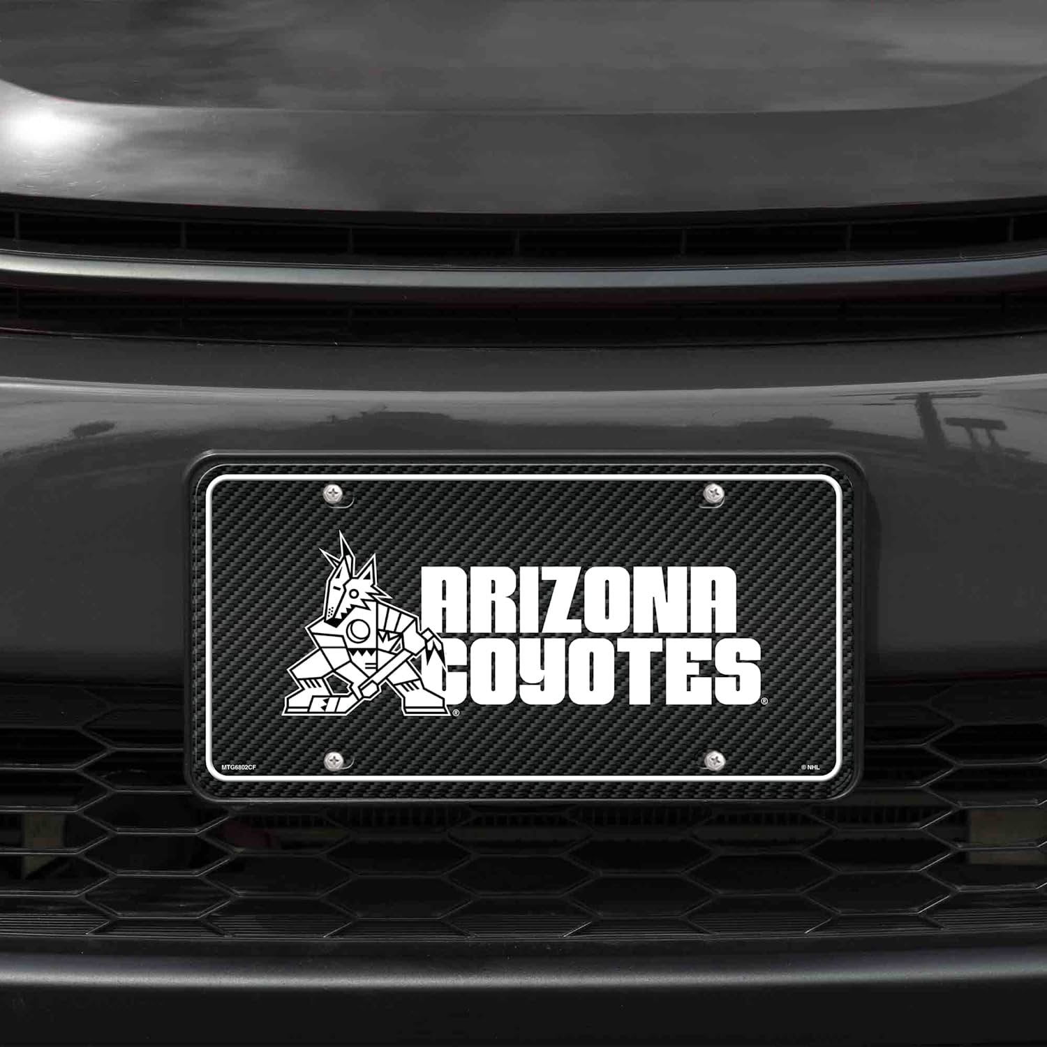 Arizona Coyotes Metal License Plate Tag Carbon Fiber Design Kachina Logo 12x6 Inch