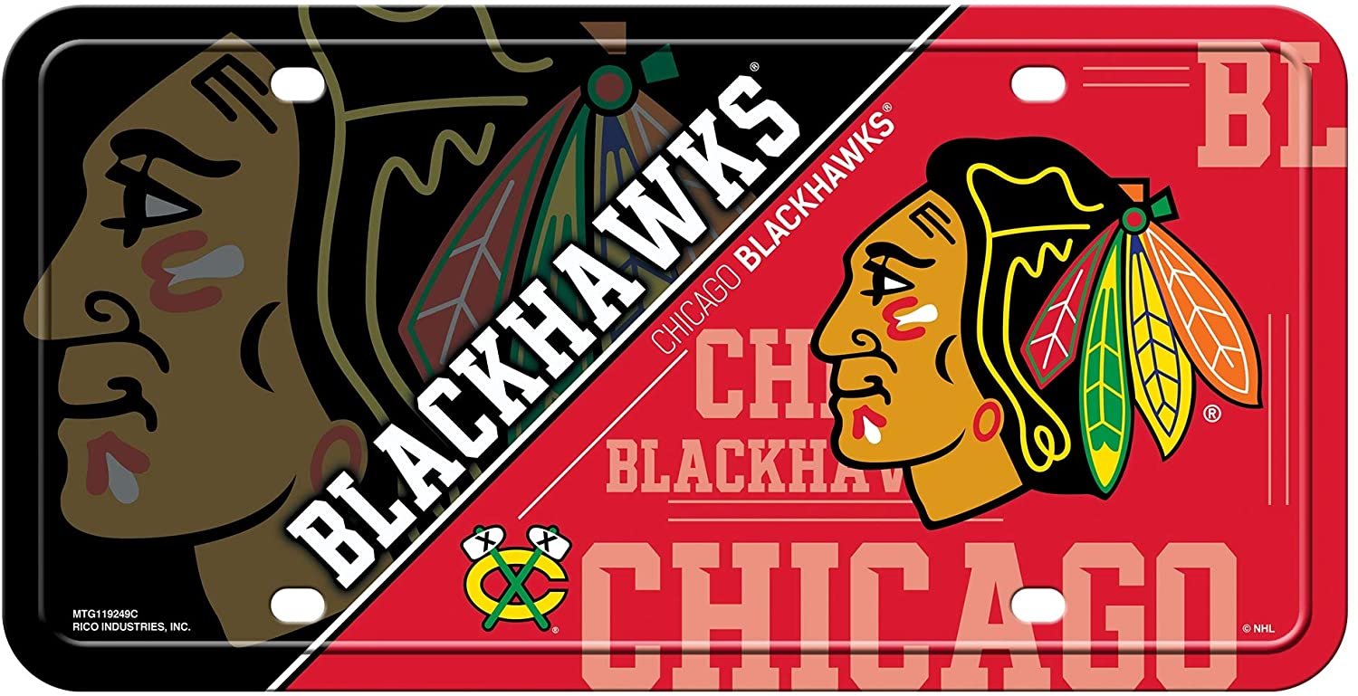 Chicago Blackhawks Metal Auto Tag License Plate, Split Design, 6x12 Inch