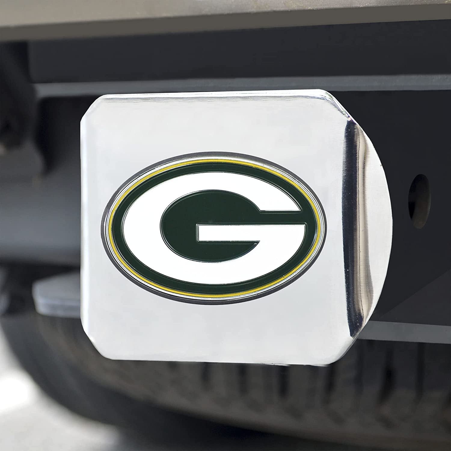 Green Bay Packers Hitch Cover Solid Metal with Raised Color Metal Emblem 2" Square Type III