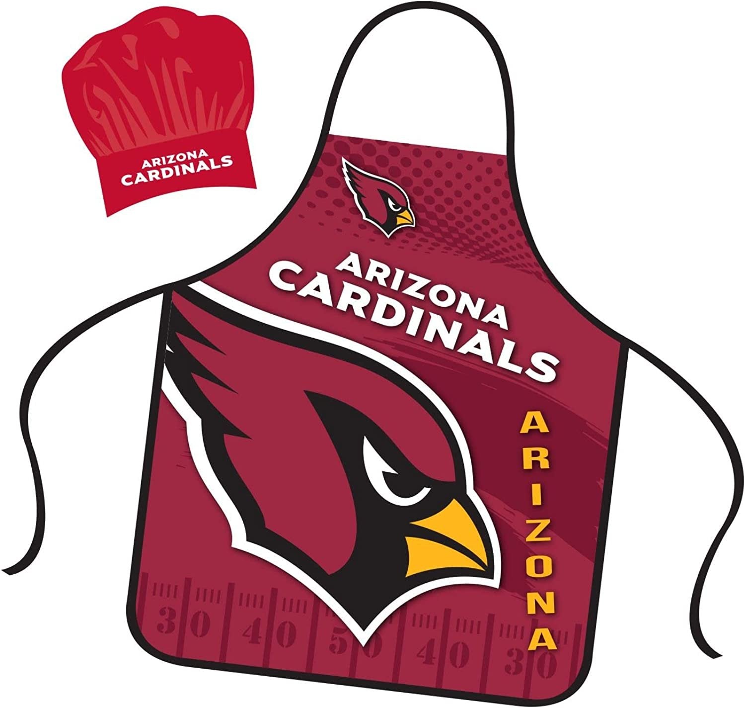 Arizona Cardinals Apron Chef Hat Set Full Color Universal Size Tie Back Grilling Tailgate BBQ Cooking Host
