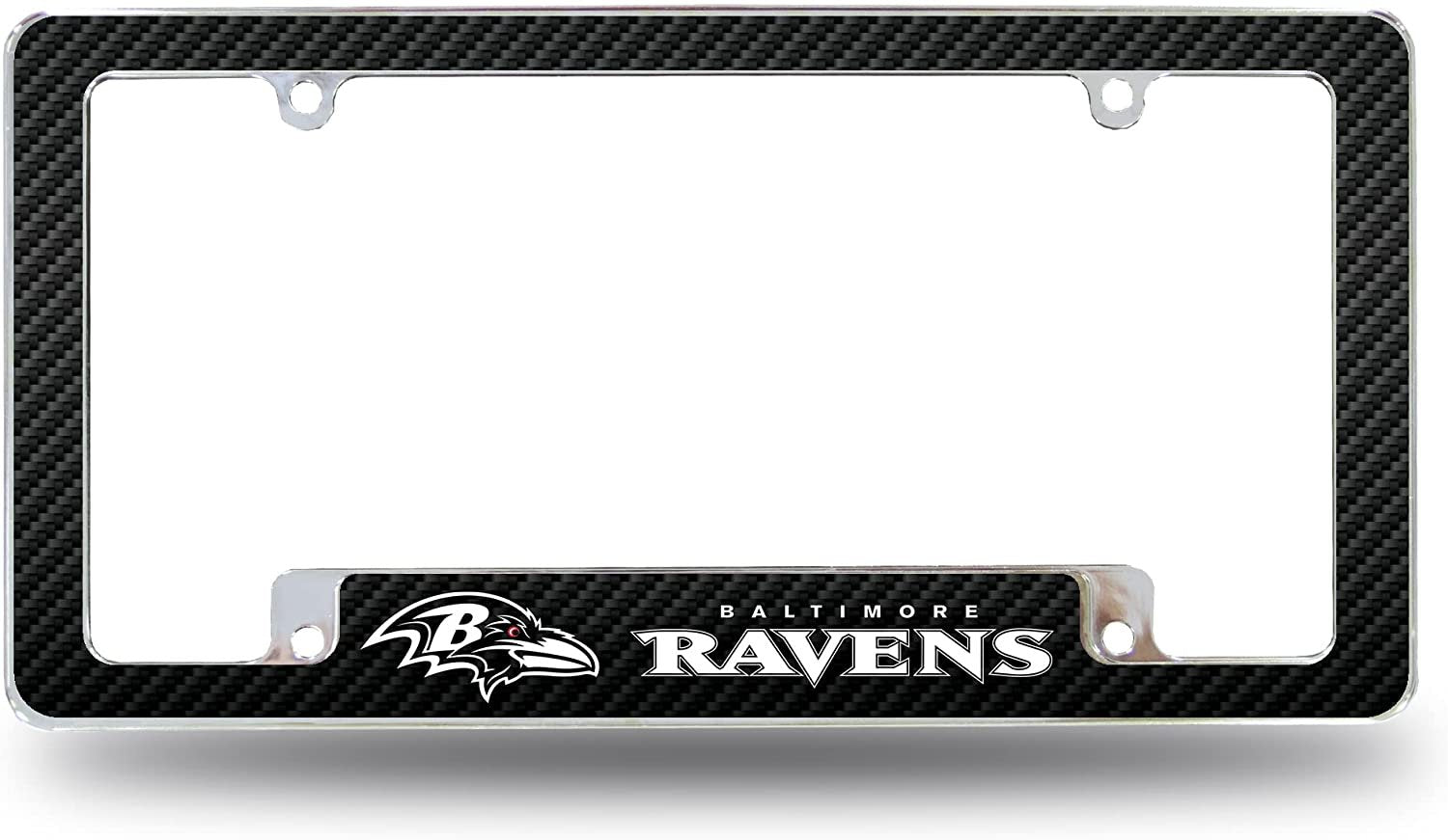 Baltimore Ravens Metal License Plate Frame Tag Cover Carbon Fiber Design 12x6 Inch