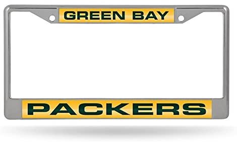 Green Bay Packers Chrome Metal License Plate Frame Tag Cover, Laser Mirrored Inserts, 12x6 Inch