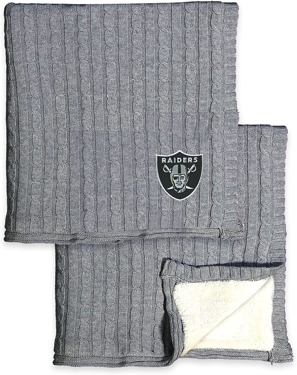 Las Vegas Raiders Cable Sweater Knit Sherpa Throw Blanket 50x60 Inch Adult