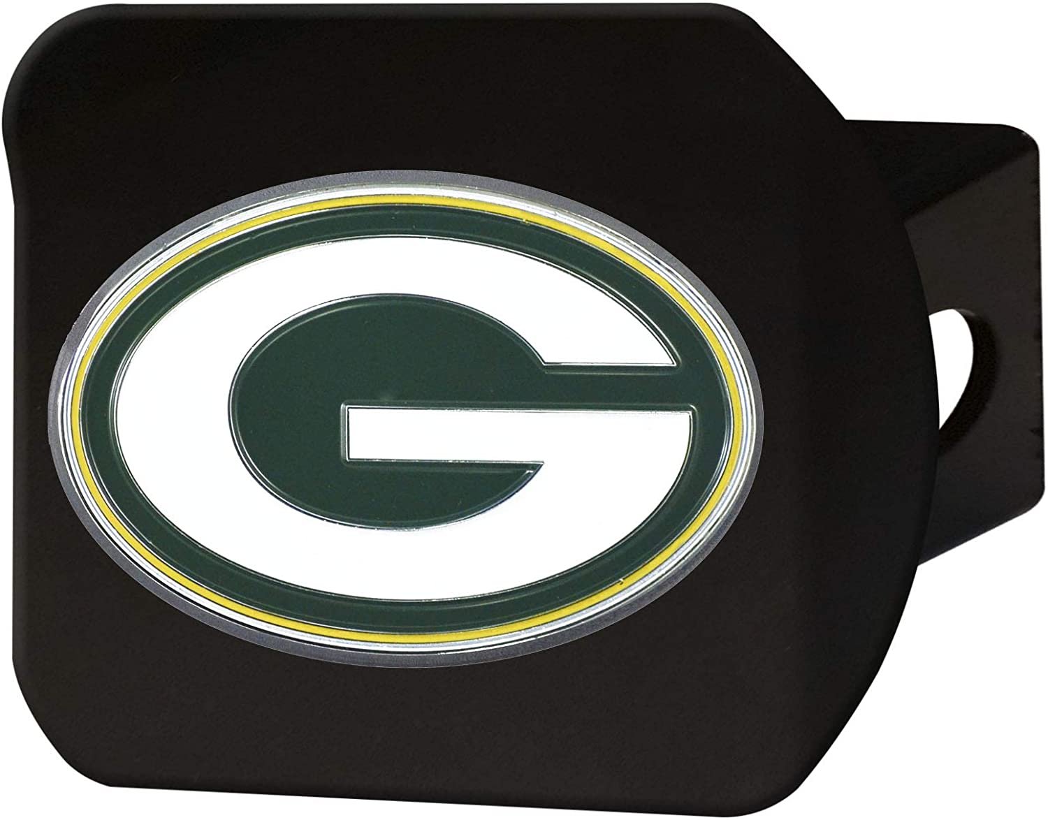 Green Bay Packers Hitch Cover Solid Black Metal with Color Metal Emblem 2" Square Type III