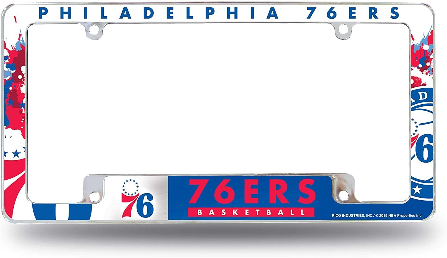 Philadelphia 76ers Metal License Plate Frame Chrome Tag Cover, All Over Design, 12x6 Inch