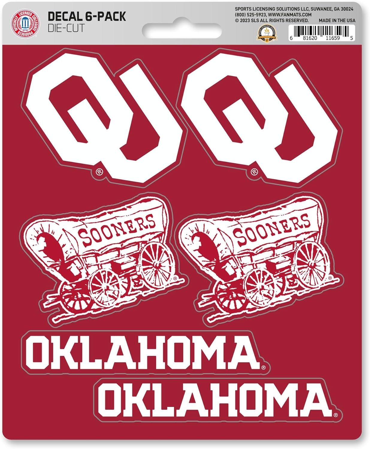University of Oklahoma Sooners 6-Piece Decal Sticker Set, 5x6 Inch Sheet, Gift for football fans for any hard surfaces around home, automotive, personal items