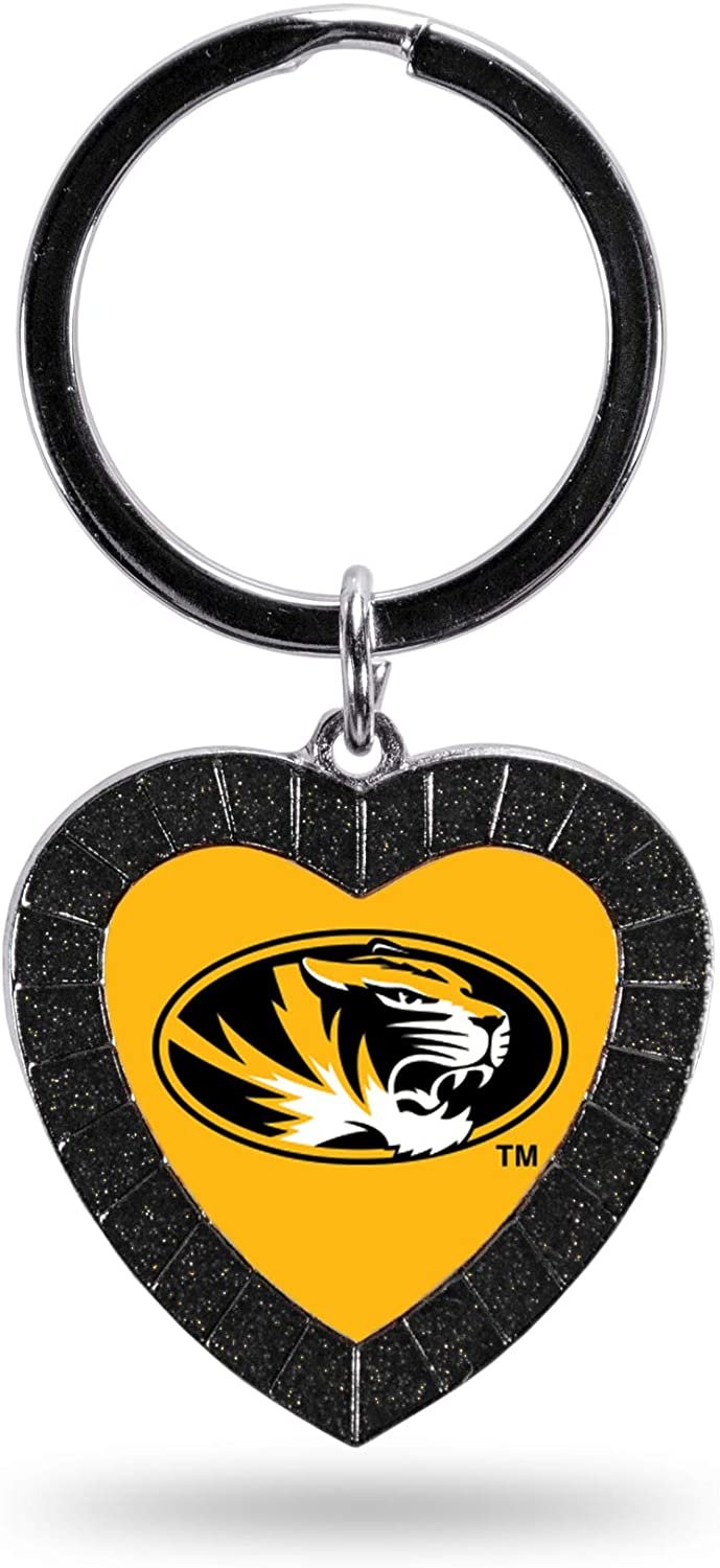 NCAA Missouri Tigers NCAA Rhinestone Heart Colored Keychain, Black, 3-inches in length