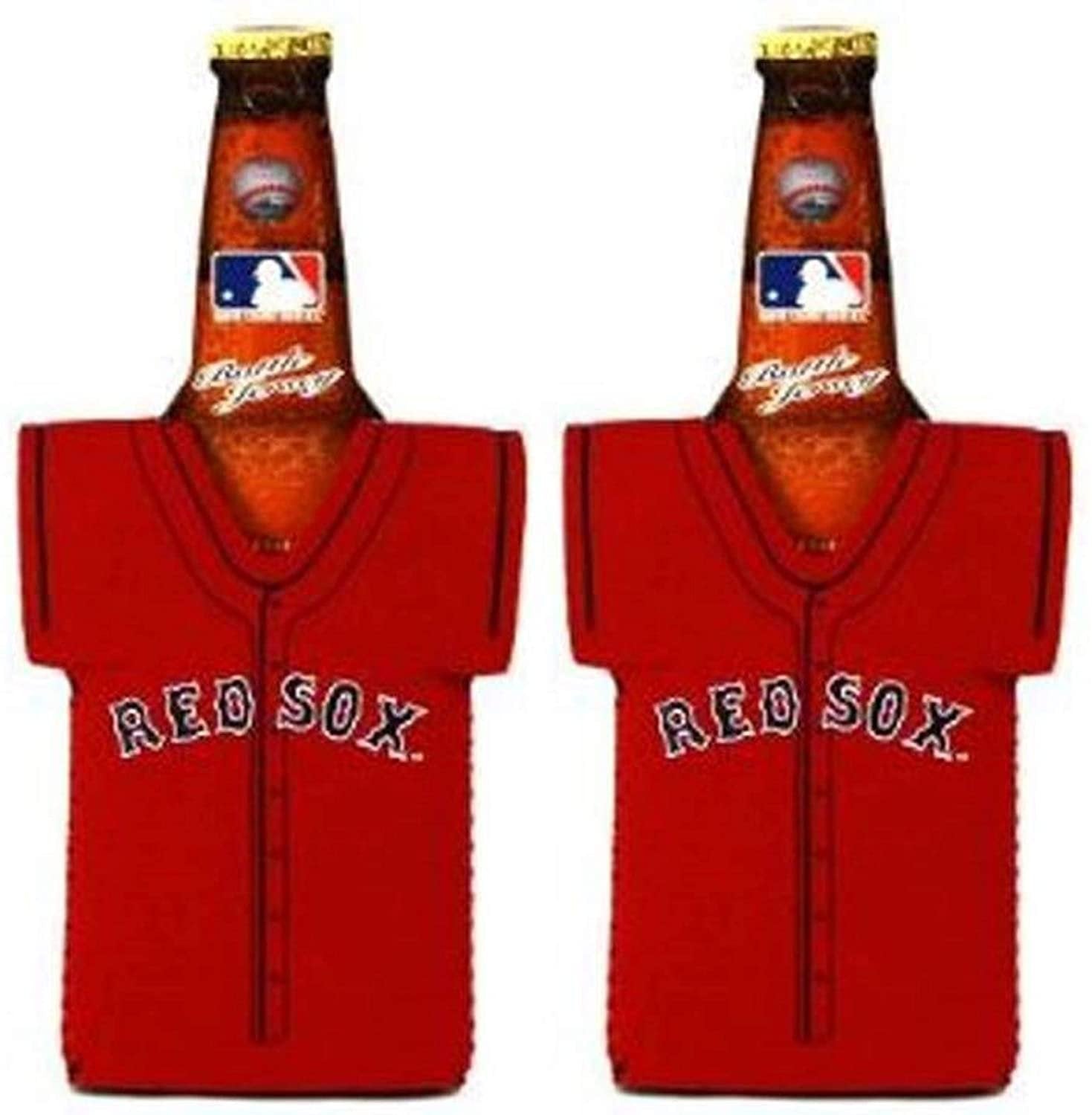 Boston Red Sox Pair of 16oz Drink Bottle Cooler Insulated Neoprene Beverage Holder, Team Jersey Design