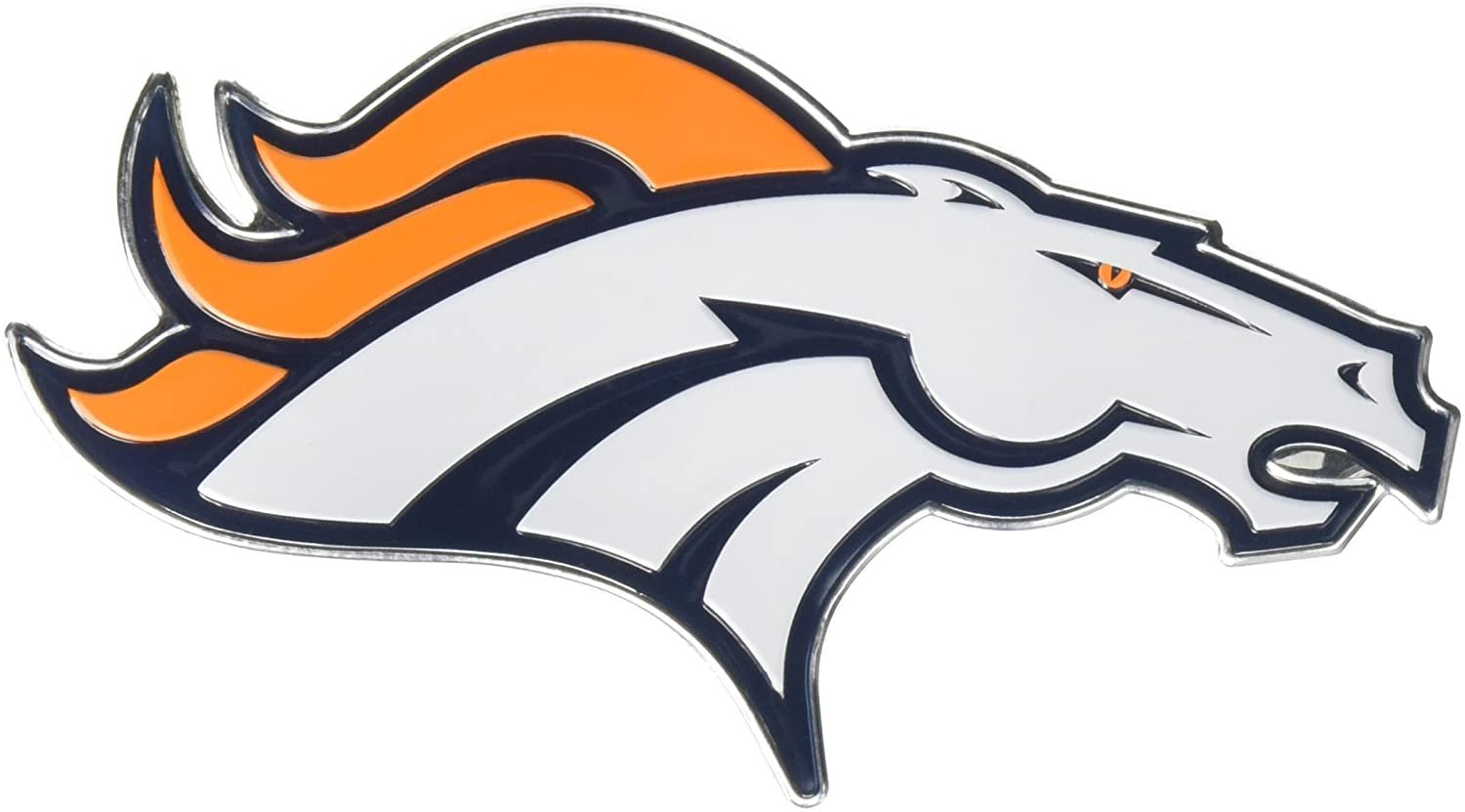 Denver Broncos Auto Emblem, Aluminum Metal, Embossed Team Color, Raised Decal Sticker, Full Adhesive Backing