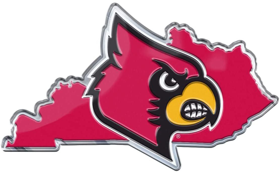 University of Louisville Cardinals Team State Design Auto Emblem, Aluminum Metal, Embossed Team Color, Raised Decal Sticker, Full Adhesive Backing