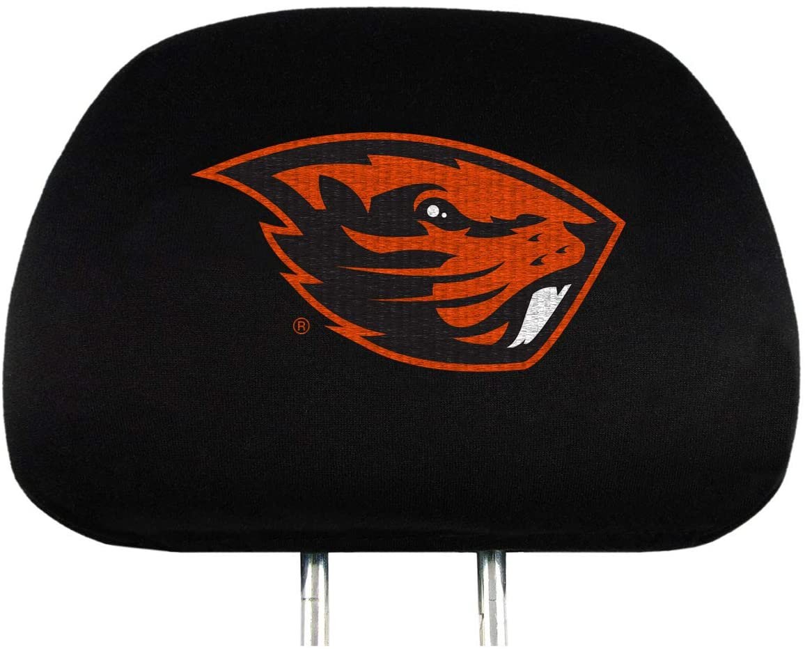 Oregon State University Beavers Pair of Premium Auto Head Rest Covers, Embroidered, Black Elastic, 14x10 Inch